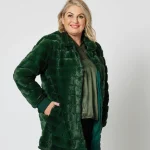 Elegant Emerald Knitted Faux Fur Coat