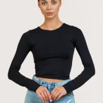 Classic Black Long-Sleeve Crop Top